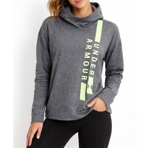 Under Armour Womens Gray Hoodie Neon Logo Loose Fit Pullover Activewear XS New